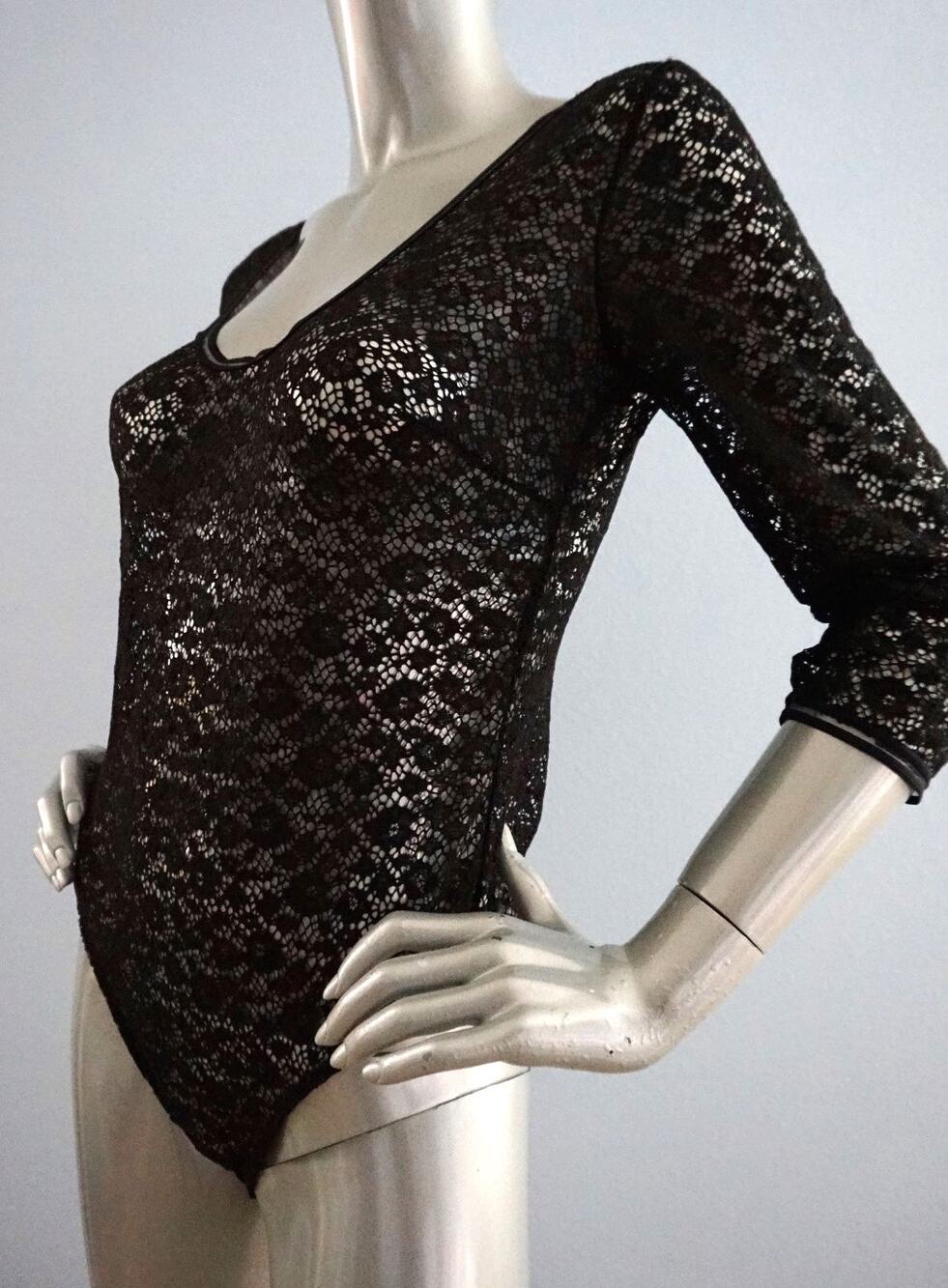 Victoria's Secret Very Sexy Black Animal Lace 3/4 Sleeve Bodysuit Teddy Nwt